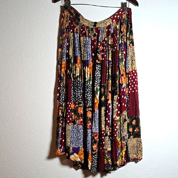 Jane ASHLEY Vintage Floral Patchwork Button Down Midi Skirt Cottagecore Peasant - Picture 1 of 8